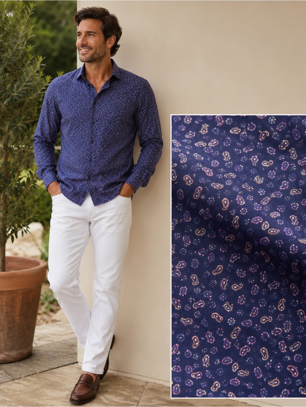 David Donahue EUC “Fusion” Navy
Paisley Print 100% Cotton 
Button-Down Shirt Med